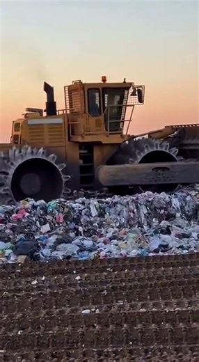 The trash moving like liquid under a giant landfill compactor #foundfootage #recycling #garbage