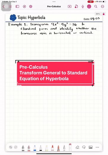 Transformación de la ecuación del hipérbola