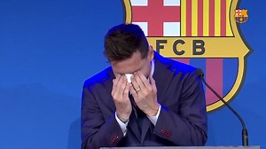 Messi can't hold back tears after receiving a standing ovation during his farewell press conference 💙❤️ (via FC Barcelona) | FOX Soccer