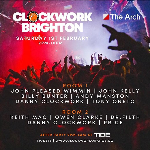 4.9K views · 54 reactions | Clockies make the party. Line up here. Tickets on sale Saturday 9am. Brighton, we are the clocks! X | Clockwork Orange | Facebook