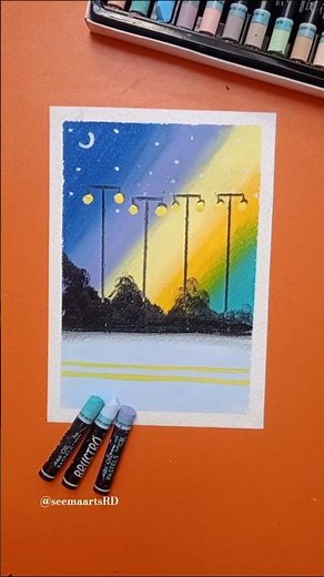 😍Easy Road Painting | Oil Pastel Art #artshorts #easytutorial #acrylicpainting #oilpasteldrawing