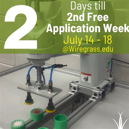 Day 2 Countdown to FREE Application Week! July 14–18 | Apply FREE | Classes start August 12 🚀 Interested in robotics, motor controls, and smart systems? The Automation Technology program at Wiregrass Tech is designed for hands-on problem solvers who want to be part of the future of manufacturing and industry. 📍 Offered on the Valdosta, Coffee, and Ben Hill-Irwin Campuses 🤖 Learn skills to boost productivity, reduce costs, and improve safety 🏭 Train for high-demand jobs in South Georgia’s lea