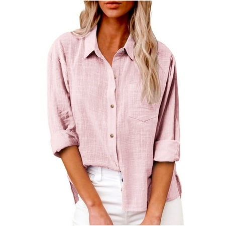 AherBiu Plus Size Womens Button down Shirts Long Sleeve Cotton Linen Tops Fall Casual Loose Fitted Blouses - Walmart.ca