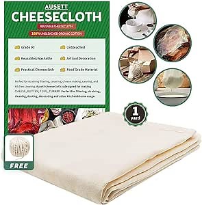 Cheesecloth, Grade 90, 100% Unbleached Cotton Fabric, Ultra Fine Muslin For Cheese Making, Cooking, Baking, Strainer, Suit For Professional & Household Cheesecloth Roll, Cheesecloth Bulk