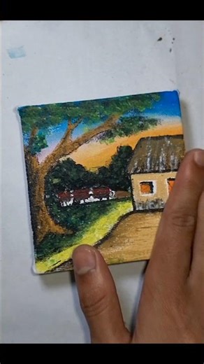 How to Paint Beautiful Village Scenery Step by Step | Easy Landscape Painting.#drawing #shorts