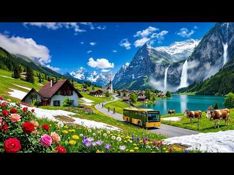 Fresh Spring Snow in Switzerland❄️⛄ Beautiful Alpine Villages Covered with White Misty Snow