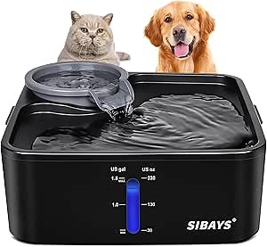SIBAYS 2 Gallon Dog Water Fountain for Large Dogs, Automatic Pet Water Fountain for Cats, BPA-Free Dog Water Bowl Dispenser with 5 Layers Filtration & LED Shortage Reminder & Visible Water Level