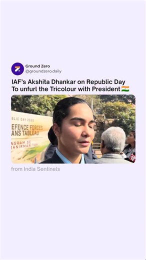 Ground Zero – An IP by Famous Studios on Instagram: "She will unfurl the Tricolour — with discipline earned, not given. 🇮🇳 Akshita Dhankar, standing beside Droupadi Murmu on Republic Day, carrying months of relentless training into one moment of national honour. This is what the uniform stands for. [Akshita Dhankar, Indian Air Force, Republic Day, Tricolour, Armed Forces, Courage Unity Discipline, National Pride, Women in Uniform, India]"