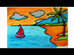 how to draw beach scenery using oil pastels for kids (fast)