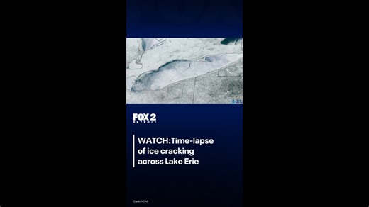 NOAA posted a time-lapse of a massive 80-mile-long fracture of surface ice over Lake Erie on Feb. 8. It stretched from Port Burwell, Canada to Cleveland, Ohio. | FOX 2 Detroit