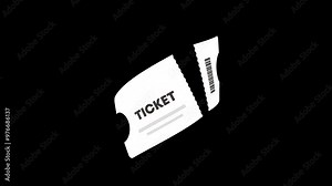 animation of a ticket, slow motion of a torn ticket floating and spinning in a transparent background. background alpha channel. looping animation