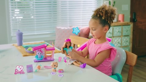 Barbie My First Barbie Doll House Furniture, Bedtime Playset with Trundle Bed, Plush Puppy & Accessories, Toys for Little Kids, 13.5-inch Scale