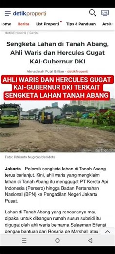 Sengketa Lahan di Tanah Abang, Ahli Waris dan Hercules Gugat KAI-Gubernur DKI