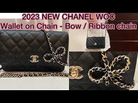 UNBOXING:2023 NEW CHANEL WOC WALLET ON CHAIN WITH BOW / RIBBON CHAIN: What fits inside?