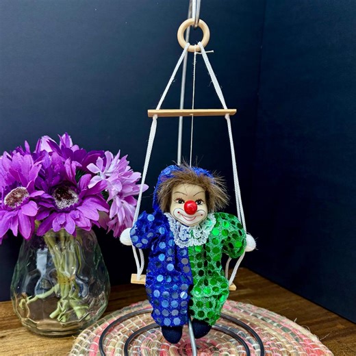 Vintage Clown on a Swing – Blue and Green Hanging Clown Decoration – Articulated Clown Doll – Retro Circus Decor - Etsy