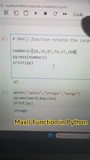 Max() Function in Python#python#programming#max#function #coding #education#shorts#ytshorts