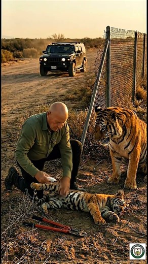 kind hearted man rescue a tiger baby from fence #animals #wildlife #rescueefforts