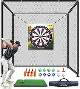 Golf Cage Practice net with Steel Frame, Golf Net for Backyard Driving with Game Mat and Hitting Target for Full Swing, Chipping, Batting Home Garage Range Kit, Indoor & Outdoor