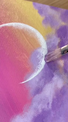 Moon Art and Sunset Painting | Acrylic Cloud Art