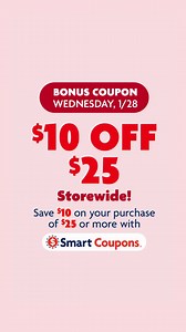 It's BONUS Time! Fall in love with another $10 off $25 bonus coupon. This Wednesday only! 💞 | Family Dollar