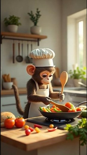 🇺🇸🍳 Cute Monkey Chef Cooking Vegetables | Funny Animal Kitchen Moments