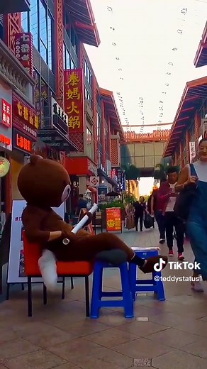 Bear Costumed Entertainer in Urban Shopping Area