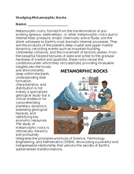 Metamorphic Rocks & STEM - No Prep - Worksheet - 100% Editable