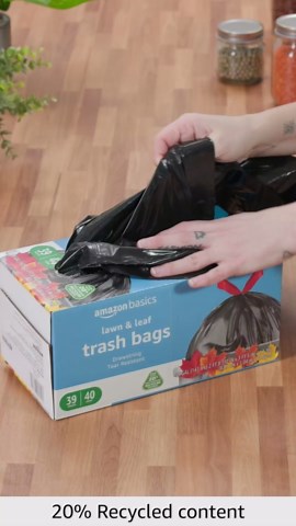 Amazon Basics 39 Gallon Lawn & Leaf Heavy Duty Drawstring Trash Bags, 20% Post Consumer Recycled, 40 Count
