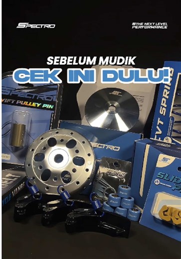 Mudik pakai motor matic itu bukan cuma soal kuat di harian. Dipakai lama, panas, bawa beban, macet sampai gas panjang. Spec-5 Spectro hadir sebagai paket CVT paling lengkap buat persiapan mudik. Semua komponen kerja bareng biar tarikan tetap enak, CVT stabil, dan motor nyaman dipakai jauh tanpa drama. Biar mudik lo tenang dari berangkat sampai pulang, Spec-5 udah siap di keranjang yaa!! #persiapanmudik#paketcvt#spec5#TheNextLevelPerformance#spectro