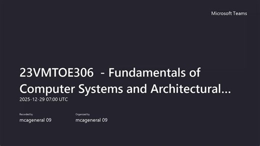 23VMTOE306 - Fundamentals of Computer Systems and Architectural Design - Prof. Saraswathy_Live Online Session 01-20251229_12300