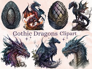 22 PNG Watercolour Gothic Dragons Clipart, Dark Fantasy Black Dragon Clip Art, Dragon Png Bundle, for Scrapbook, Junk Journal, Paper Crafts - Etsy