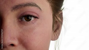 3d woman eye transforms by eliminating wrinkles. Morphing face.