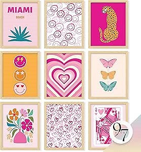 97 Decor Colorful Preppy Room Decor - Hot Pink And Orange Preppy Posters For Room Aesthetic, Maximalist Decor Preppy Pictures For Wall, Quirky Wall Decor For Bedroom Teen Girl Dorm (8x10 Unframed)