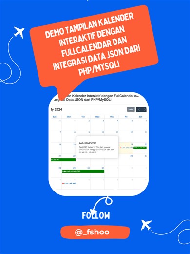Demo Tampilan Kalender Interaktif dengan FullCalendar dan Integrasi Data JSON dari PHP/MySQLi kode sumber github : https://github.com/fachrishofiyyuddin/fullcalendar #fullcalendar #leaflet #highchart #php #mysqli