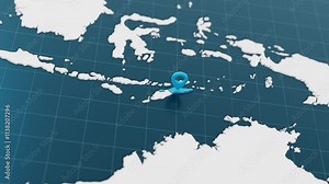 Blue Timor Leste 3d map with pointer pin surrounded with other countries in white. Europe political map with borders animation. 3d render.
