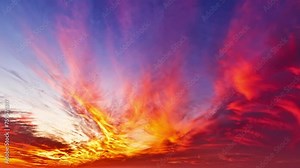 Time-lapse of beautiful natural landscape of fire clouds at sunset