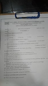 Worksheet 3 - Biological Science - Grade 61. Multiple Choice ... | Filo
