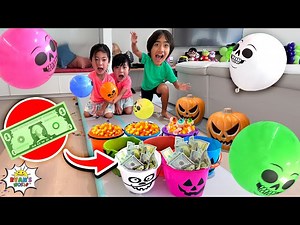 Halloween Balloon Boo Bucket Challenge! Win Money or a Treat! - Videos For Kids