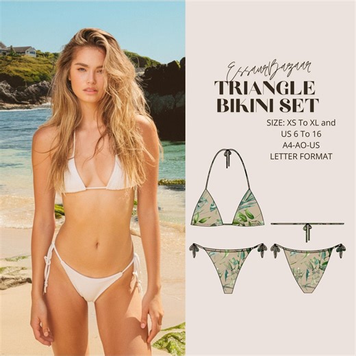 Triangle Bikini Set Sewing Pattern, Trendy Bikini Set Pattern PDF, Swimsuit Bikini, Swimwear Pattern, Women Bodysuit Swimsuit - Etsy