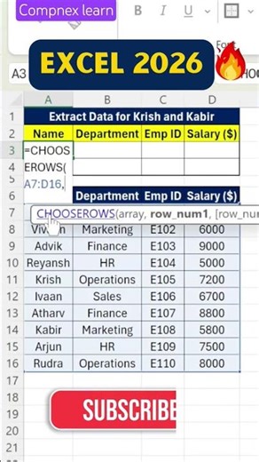 Excel CHOOSEROWS Trick 🔥 Extract Specific Data in Seconds #shorts