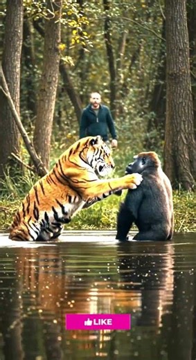 Tiger Meets Gorilla Forest Water Encounter #america #wildlife #viralvideo #viral #shorts