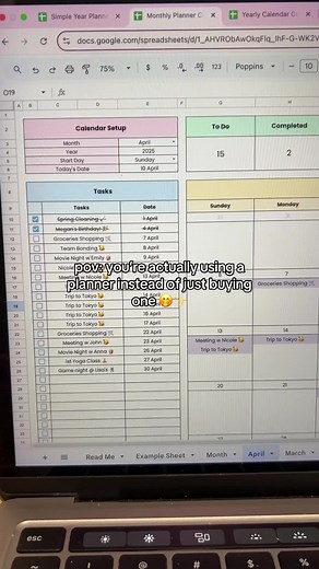 Stay organised and stress-free with this Monthly Planner in Google Sheets! 🗓✨ Easily track your tasks, events, and goals all in one place because planning ahead = less last-minute chaos. 😌💡 Perfect for staying productive and on top of your schedule! 📊 Automated & easy to track ✅ Never miss an important date 📝 Plan your month with ease Tag a friend who needs this! 💡👇 #fyp #foryou #googlesheets #templates #planner #organization #productivity #spreadsheet #digitalplanner #template #calendar
