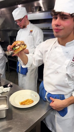 Making Burgers and Fries in Culinary School
