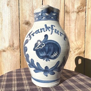 Westerwald Pottery Pitcher: Handmade Stoneware, Frankfurt Cobalt Blue Leaf Design - Etsy