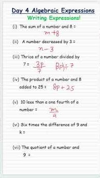 Day 4 - Writing Algebraic Expressions #algebricexpression #algebra #algebraicexpressions8thclass