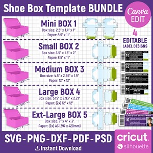 Shoe Box Template BUNDLE, Shoe Box Svg, Shoe Box Party Favor, Shoe Box Label Editable, Sneaker Box Template, Printable, Png, Canva Editable - Etsy
