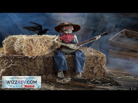 39" Animated Skeleton Playing Banjo Halloween Prop Sound & Motion Activated