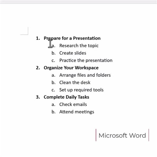 Microsoft Word Ordered List
