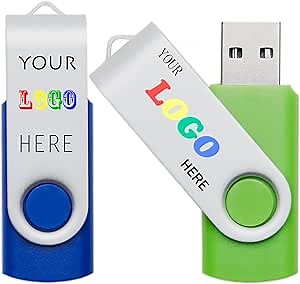 Custom Swivel USB Flash Drive Personalized with Your Logo Bulk USB 2.0 Customizable Memory Stick (32GB, 50PCS)