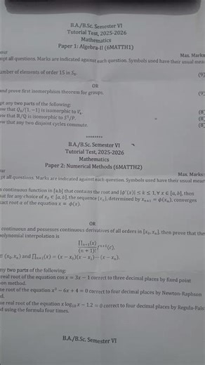 B.Sc. semester -6 tutorial paper 2025-26 (ECC)